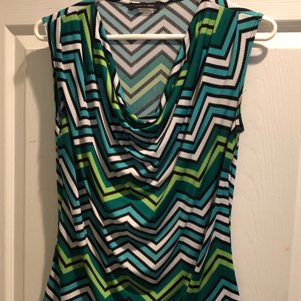 Multi colored sleeveless cowl neck top